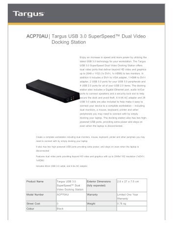 ACP70AU| Targus USB 3.0 SuperSpeed™ Dual Video Docking ...