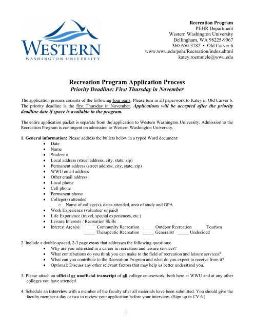 Recreation Program Application Process - Western Washington ...