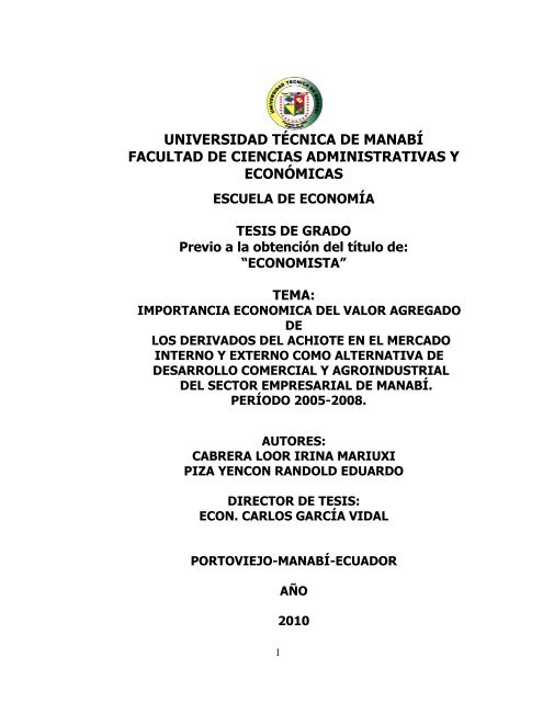 TESIS EL ACHIOTE.pdf - Repositorio UTM - Universidad Técnica de ...