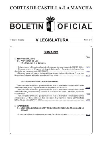 BoletÃ­n Oficial nÃºm. 210 (09-07-2002) - Cortes de Castilla-La Mancha
