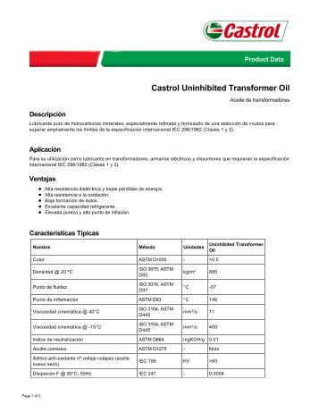 Castrol Uninhibited Transformer Oil - Castrol - PDS & MSDS Search