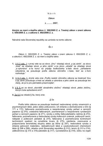 1/24 N á vrh Zákon z .......... 2007, ktorým sa mení a dopĺňa zákon č ...