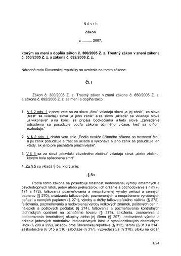 1/24 N á vrh Zákon z .......... 2007, ktorým sa mení a dopĺňa zákon č ...