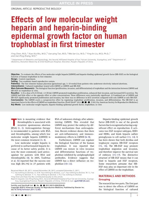 Effects of low molecular weight heparin and heparin-binding ...