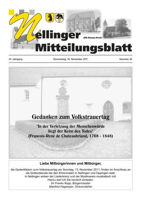 Gedanken zum Volkstrauertag - Gemeinde Nellingen