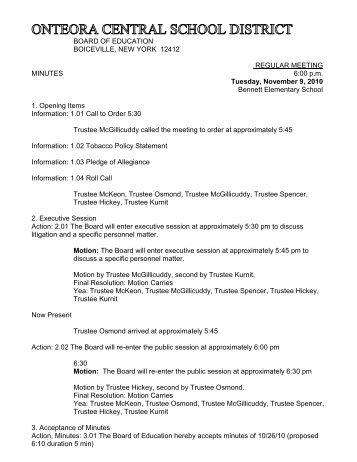 11/9/10 Regular Meeting Minutes - Onteora Central School District