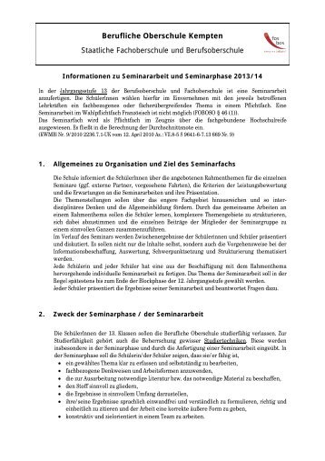 Merkblatt zur Seminararbeit und Seminarphase - Berufliche ...