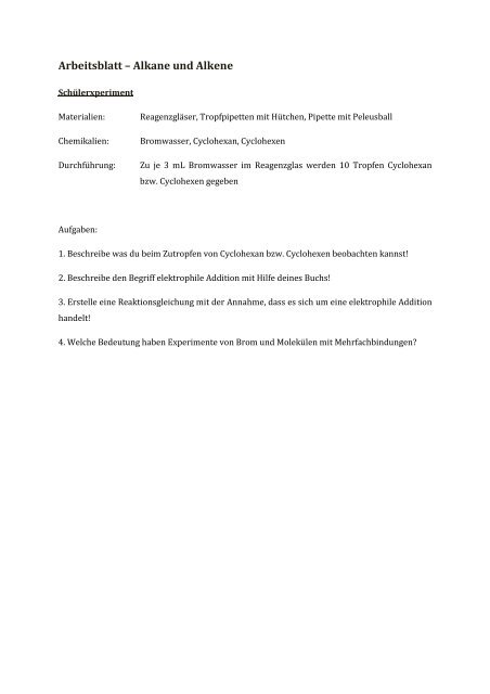 Arbeitsblatt – Alkane und Alkene - Unterrichtsmaterialien Chemie