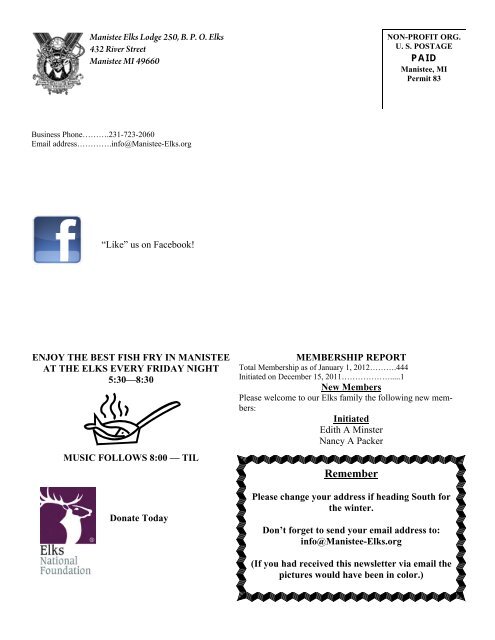 Jan - Feb 2012 - Manistee Elks Lodge #250