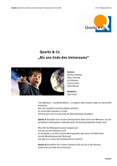 Quarks & Co „Bis ans Ende des Universums“ - WDR.de