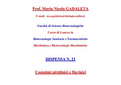 Prof. Maria Nicola GADALETA DISPENSA N. 21 Coenzimi piridinici ...