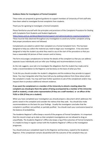 Guidance notes for complaint investigators (PDF ... - University of York