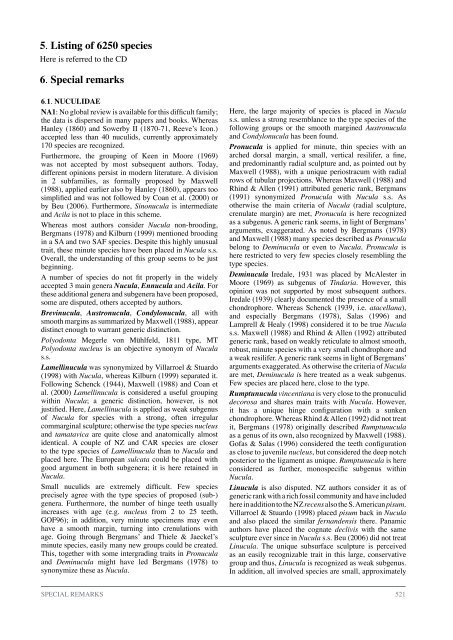 5. Listing of 6250 species 6. Special remarks - These are not the ...