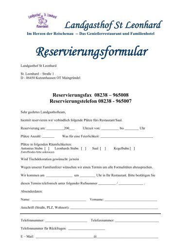 Reservierungsformular - Landgasthof St. Leonhard