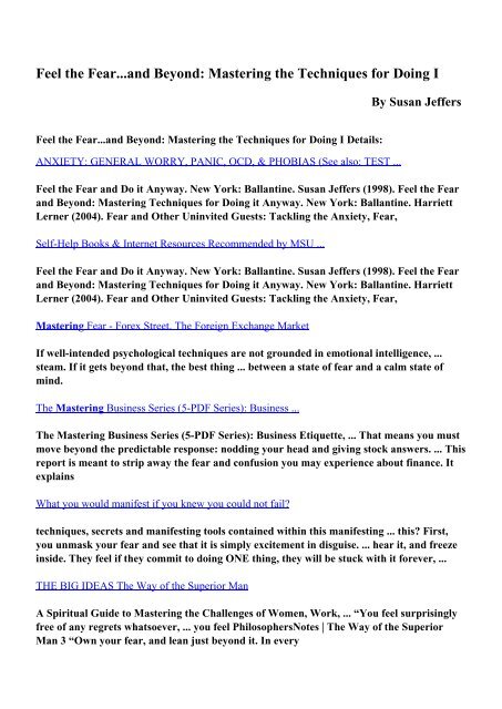 Download Feel The Fear And Beyond Mastering The Techniques For Download Feel The Fear And Beyond Mastering The Techniques For