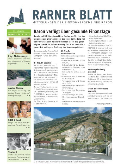 Raron verfügt über gesunde Finanzlage - Gemeinde Raron