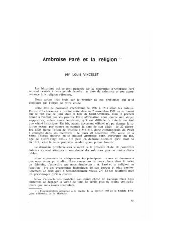 Ambroise Paré et la religion. - Bibliothèque interuniversitaire de ...
