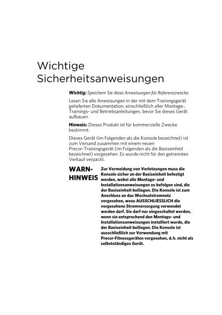 Handbuch für den Eigentümer - Precor