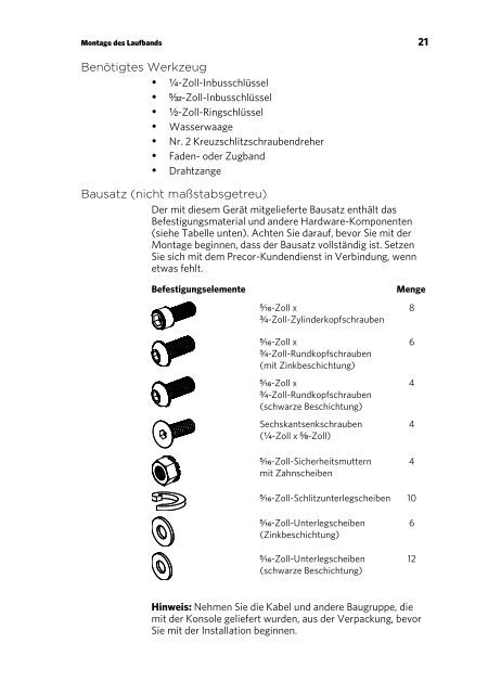 Handbuch für den Eigentümer - Precor