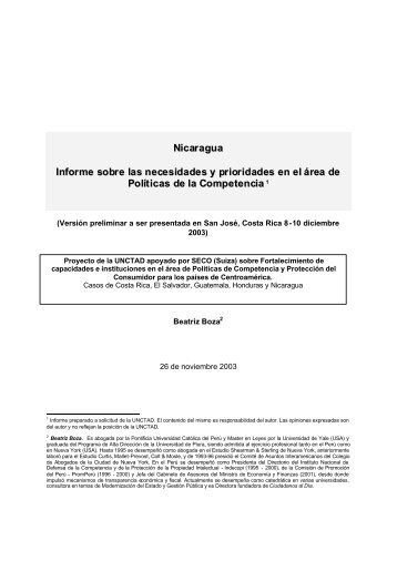 Nicaragua Informe sobre las necesidades y prioridades ... - Unctad XI