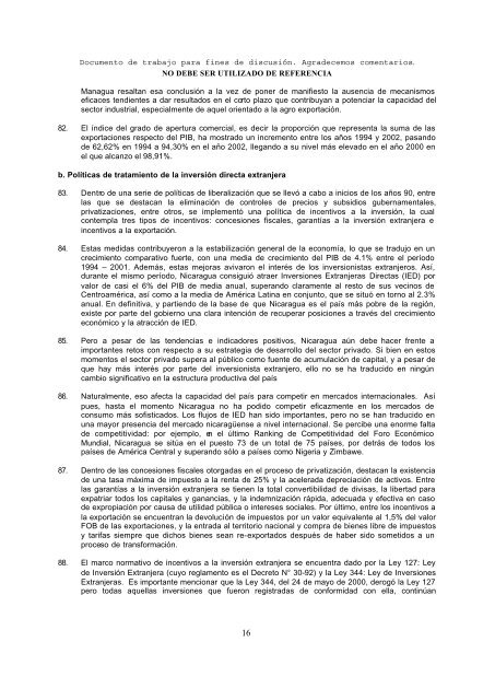 Nicaragua Informe sobre las necesidades y prioridades ... - Unctad XI