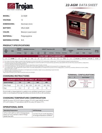 22-AGM dAtA sheet - Trojan Battery Company