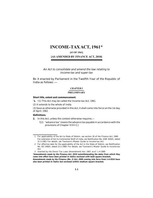 India - Income Tax Act 2010 - Saarc