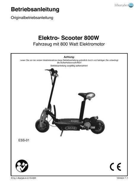 Betriebsanleitung für E-Scooter 800 Watt AERO V.3 - Lifestyle4fun