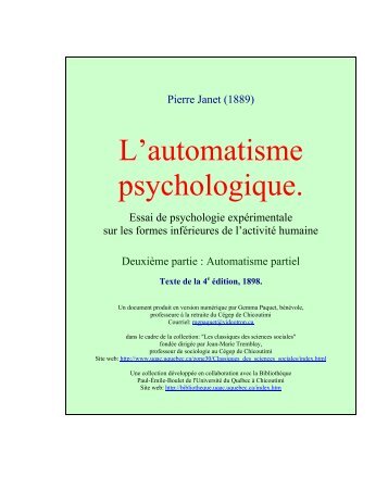 L'automatisme psychologique Partie 2 Pierre Janet ... - Psychaanalyse