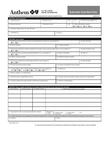 Subscriber Submitted Claim Form 04212011 GA - Anthem