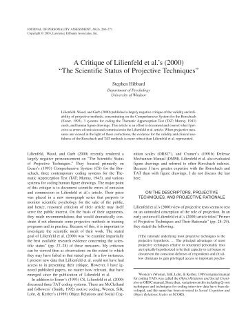A Critique of Lilienfeld et al.'s (2000) “The Scientific Status of ...