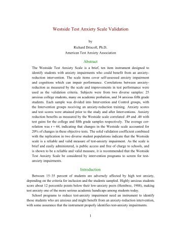 Westside Test Anxiety Scale Validation - Eric