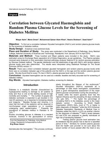 Correlation between Glycated Haemoglobin and Random Plasma ...