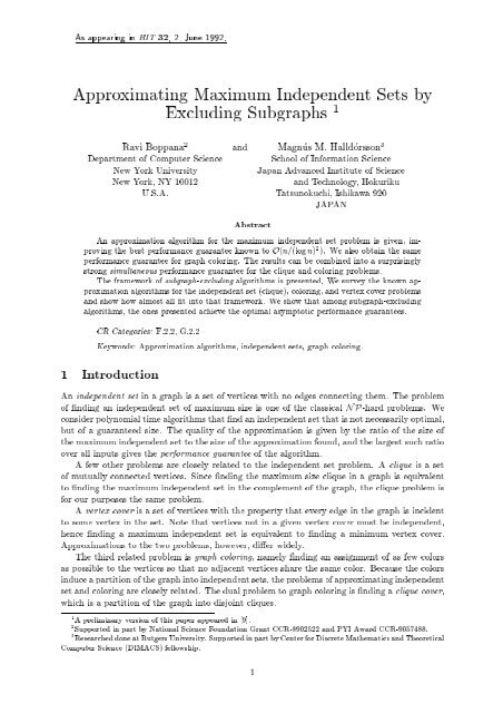 Approximating Maximum Independent Sets by Excluding Subgraphs 1