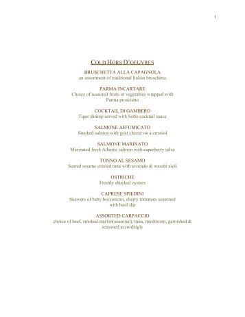 our Catering Menu - Sotto Sotto