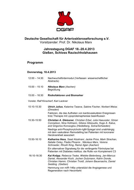 Deutsche Gesellschaft für Arterioskleroseforschung e.V. ...