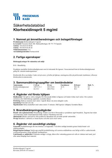 SÃ¤kerhetsdatablad Klorhexidinsprit 5 mg/ml - Apoteket