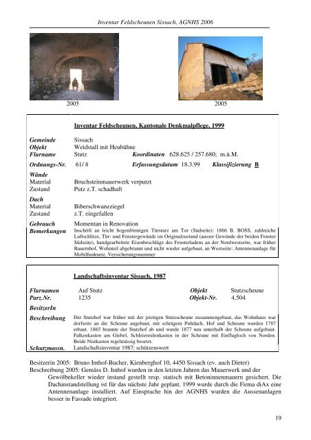 Feldscheunen-Inventar Sissach - Gemeinde Sissach