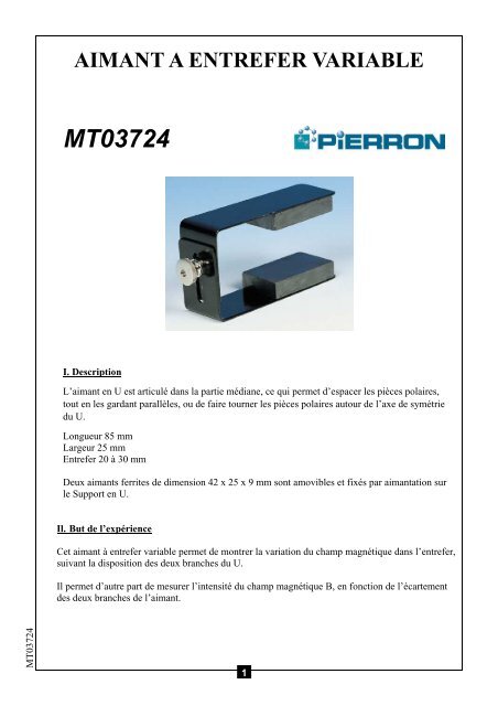 aimant a entrefer variable mt03724 - Pierron