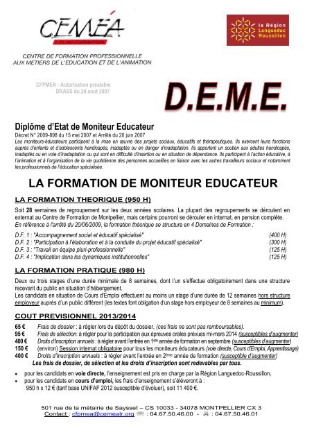 la formation de moniteur educateur - CEMEA Languedoc Roussillon