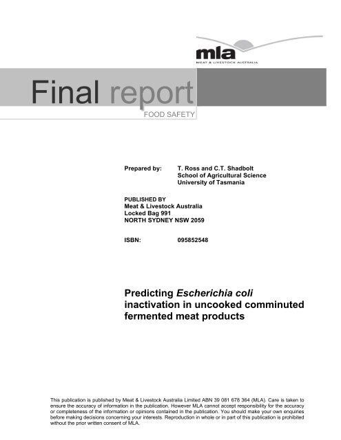Download "Predicting E. coli inactivation in uncooked comminuted ...