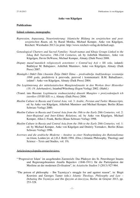 Publikationsliste (pdf, 184KB) - Institut für Islamwissenschaft und ...