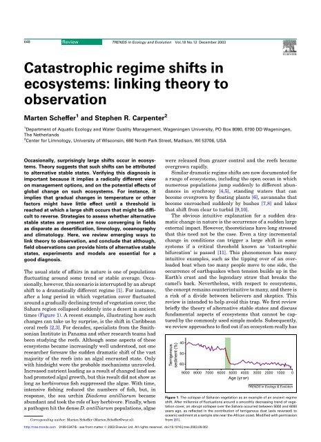 Catastrophic regime shifts in ecosystems: linking theory to observation