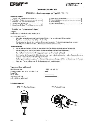 BETRIEBSANLEITUNG - ホーム | BRINKMANN PUMPS