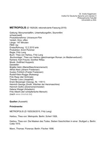 METROPOLIS - Institut für deutsche Sprache und Literatur II ...