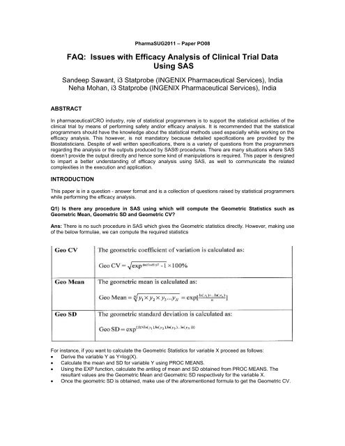 Issues with Efficacy Analysis of Clinical Trial Data ... - PharmaSUG