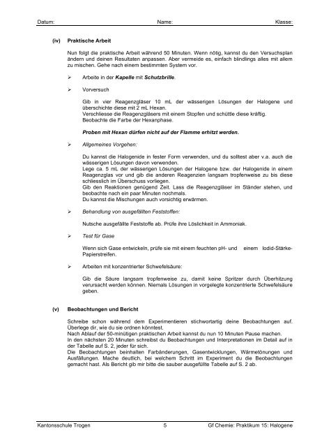 Kantonsschule Trogen 1 Gf Chemie: Praktikum 15: Halogene ...