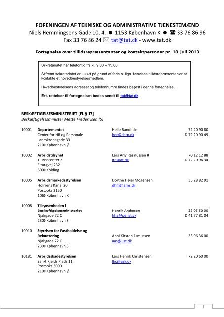 Oversigt over tillidsmænd - TAT