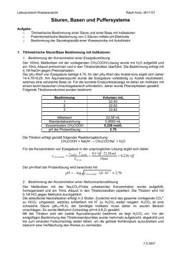 Säuren, Basen und Puffersysteme - Ralph Koitz Website