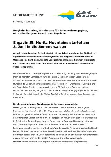 Engadin St. Moritz Mountains startet am 8. Juni in die Sommersaison